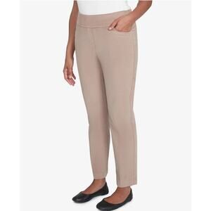 Alfred Dunner Womens Petite Telluride Modern Corduroy Faux Fly Pocket Pants Fawn